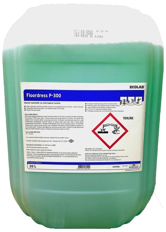 Ecolab Floordress P-300 Kayganlık ve Film Oluşturmayan Temizlik ve Cila Bakım Ürünü 20 Kg 