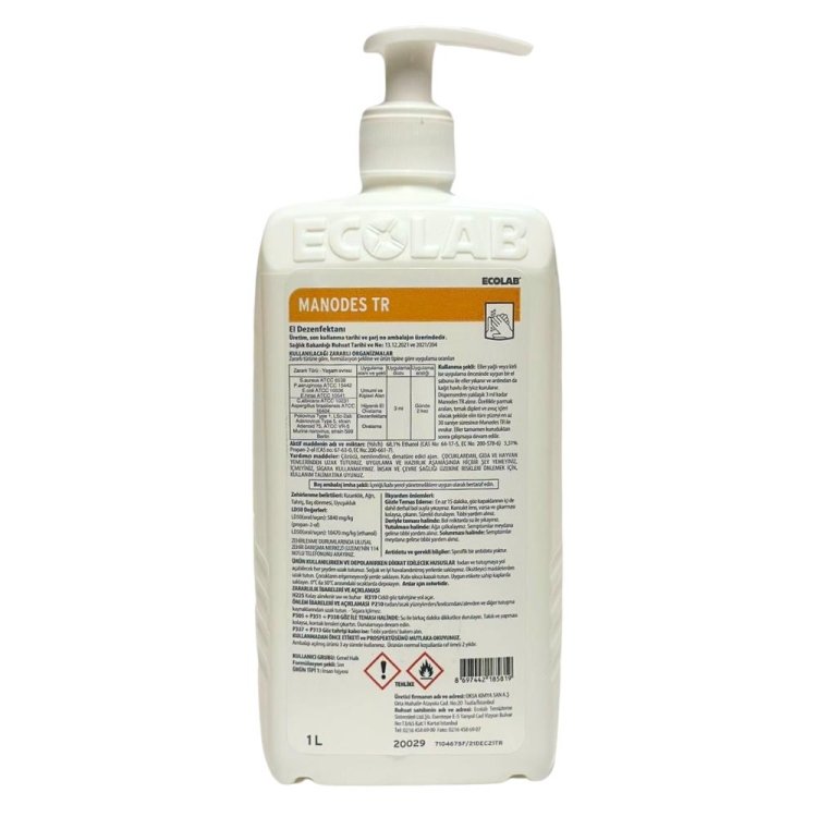 Ecolab Manodes Alkol Bazlı El Dezenfektanı 1 Lt 