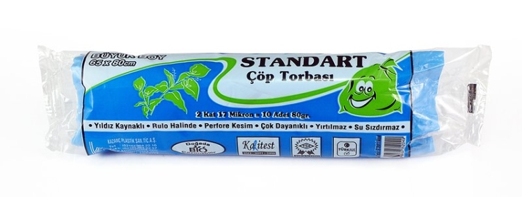 Kazanç Standart Büyük Mavi Çöp Torbası 65x80 Cm 10 Lu 50 Paket 