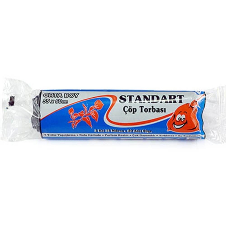 Kazanç Standart Orta Siyah Çöp Torbası 55x60 Cm 20 Li 50 Paket 