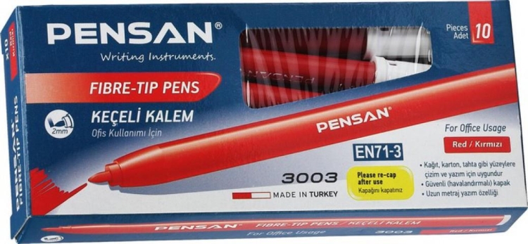 Pensan Keçeli Kalem 3003 Kırmızı 10 Lu 