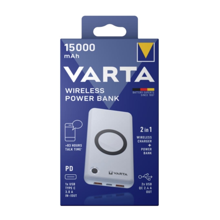 Varta Wireless Powerbank 15000 Mah Kablosuz Şarj Destekli 